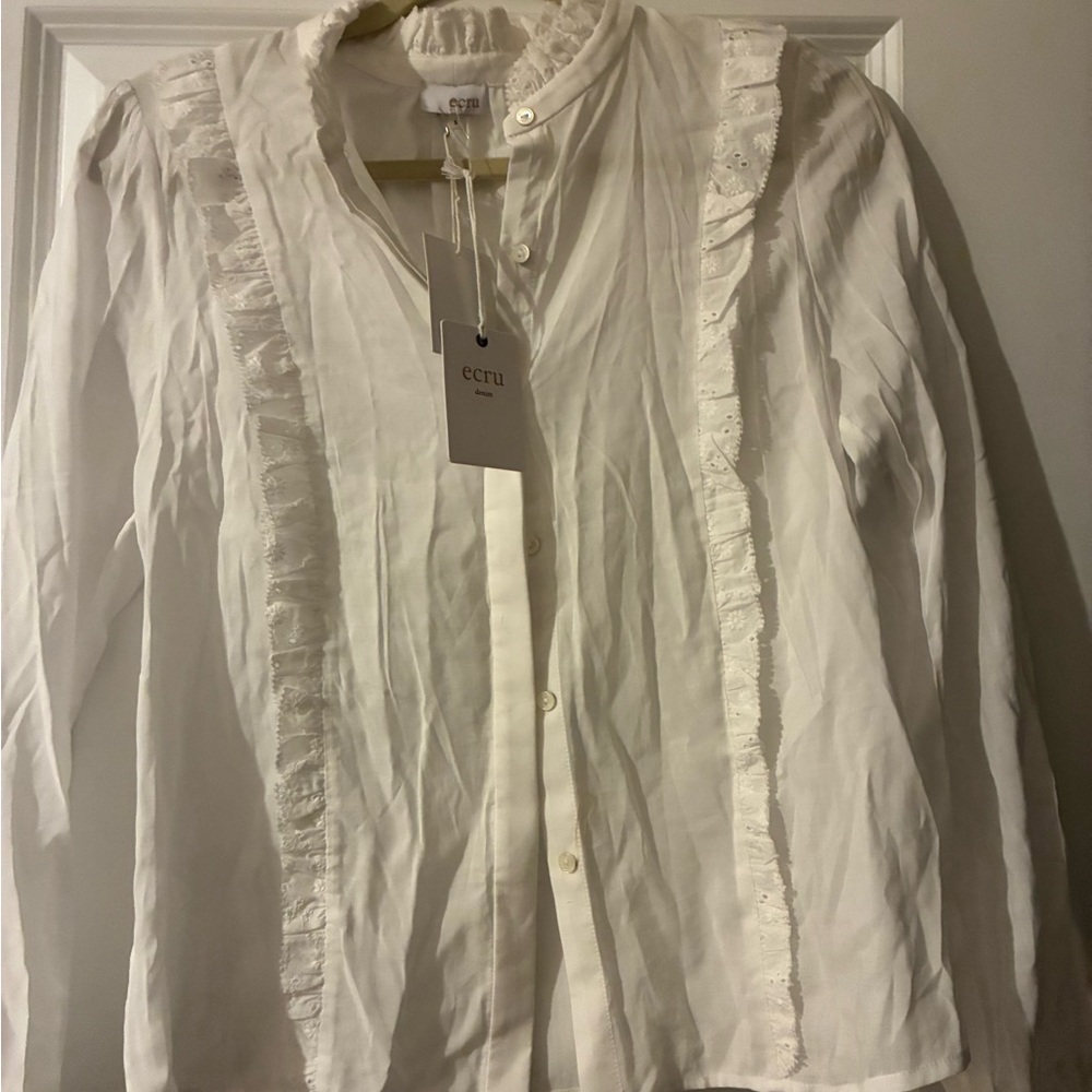 Ecru White Button-Up Blouse